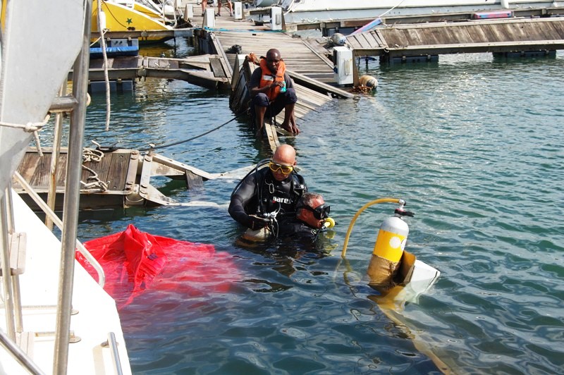 Dykare undersöker bryggorna under ytan